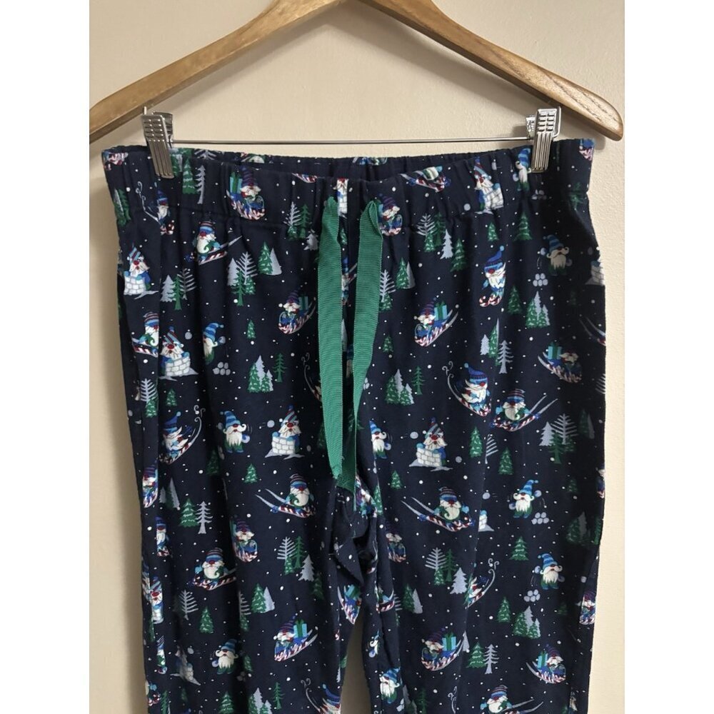 Lands End M Blue Gnome Ski Snow Flannel Pajama PJ Pants Pockets - Picture 2 of 7